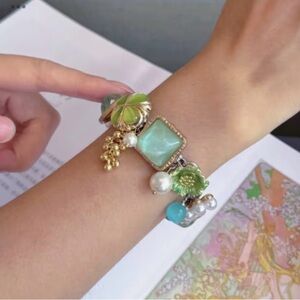 🩵 Elegant Green and Gold & Silver Women's Charm Bracelet 🩵